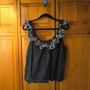 Sezane 100% Cotton Black Eyelet Polka Dot Blouse Top Size 44 Women's